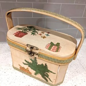Vintage Octagonal Wooden Bucket Purse with Mirror